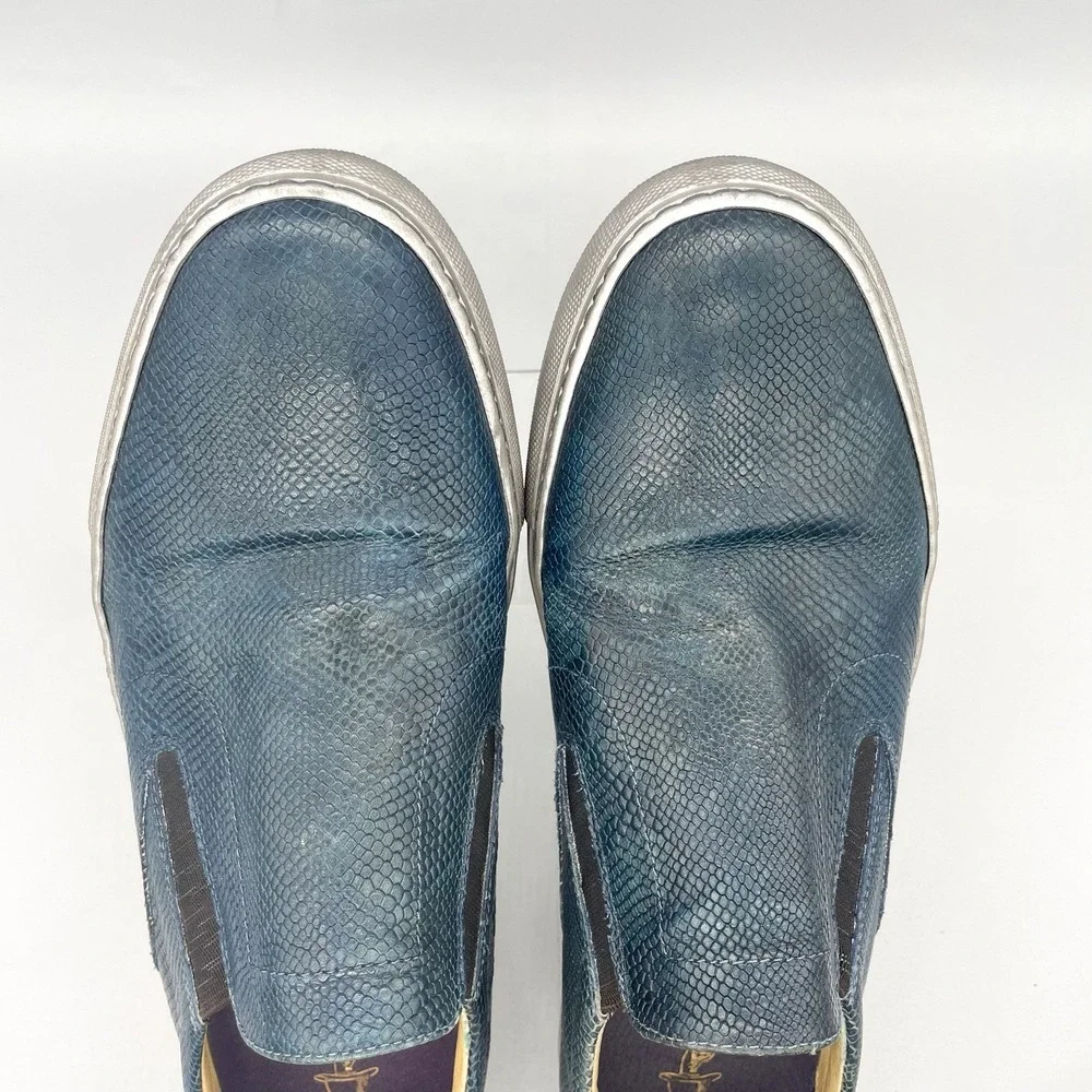 Robert‎ Graham Mens 44 11 Rolo Slip On Sneakers Shoes Blue Snake Leather Casual